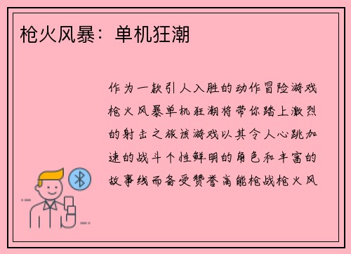 枪火风暴：单机狂潮