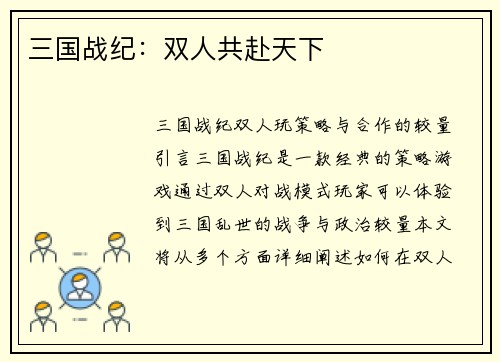 三国战纪：双人共赴天下